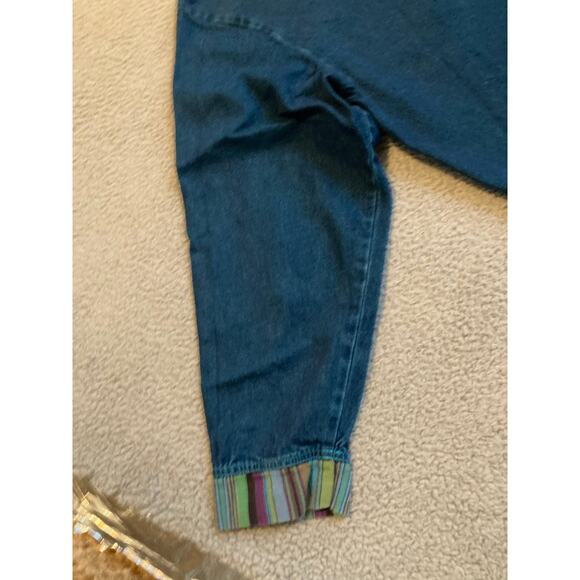 Vintage Amica Denim Button Top Large Floral Embroidery Long Sleeve Retro Western - Picture 9 of 16